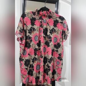 2 FLY Pink Floral Smocked Neck Blouse